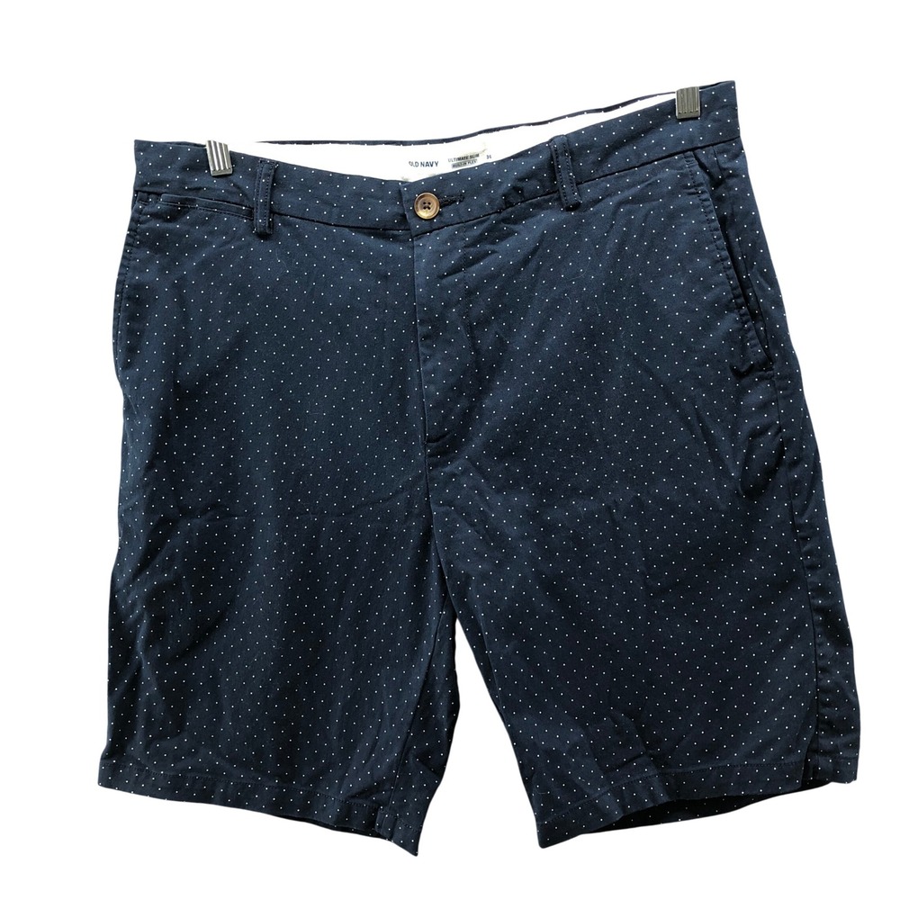 Old Navy Ultimate Slim Chino Shorts Mens 36 Navy Blue Polka Dot 9.5'' Inseam